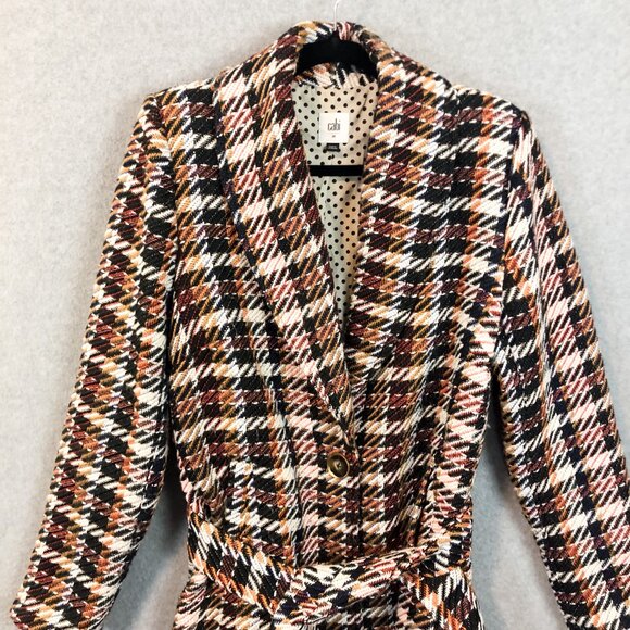 Cabi Tweed Tie Waist Single Button Fringe Coat Jacket Size Medium - Picture 7 of 11